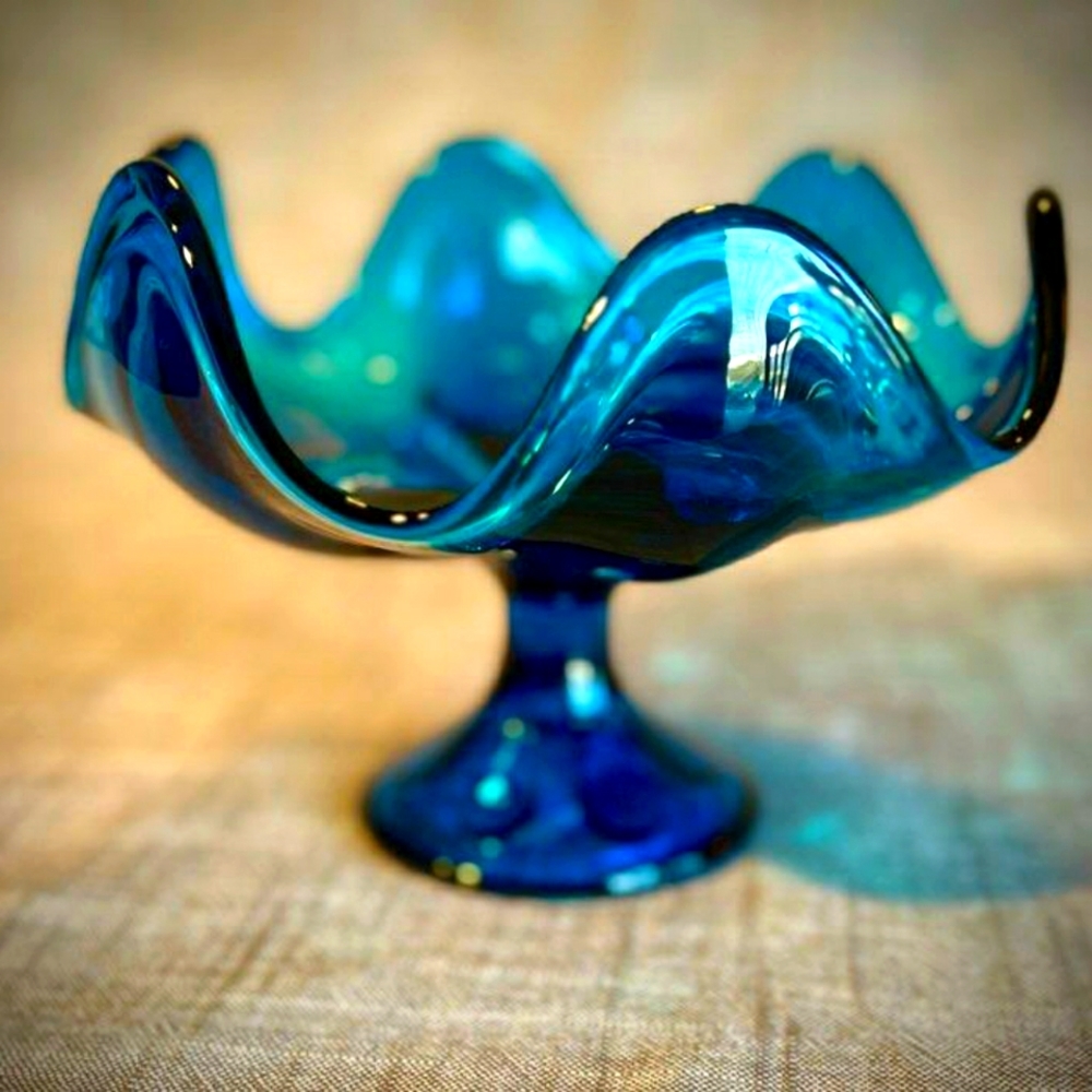 Blue Viking vintage mid century pedestal bowl.